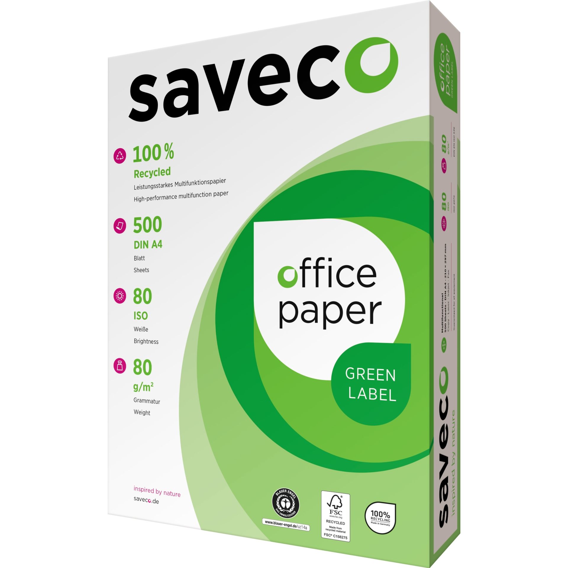 Kopierpapier Green Label A4 80g ISO 80 500Bl.