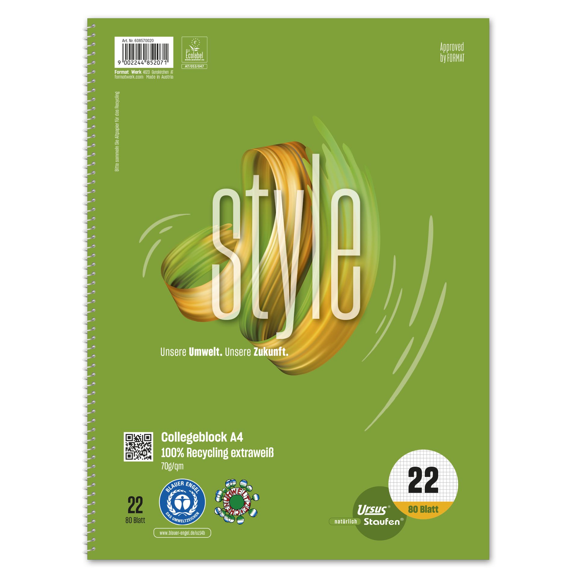 Collegeblock Style DIN A4 70g kar. ws 80Bl