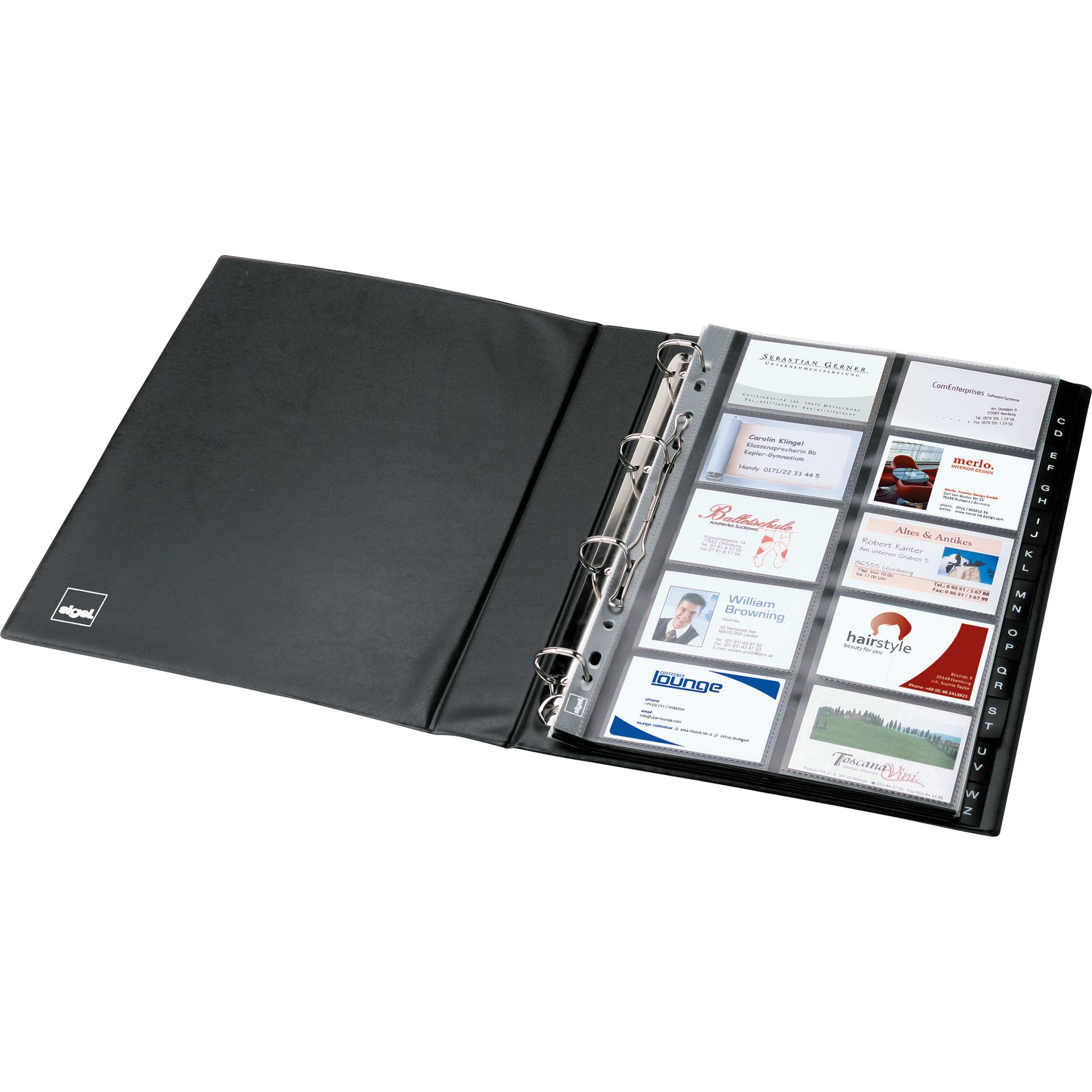 Visitenkartenringbuch max. 400Karten 20Hüllen schwarz
