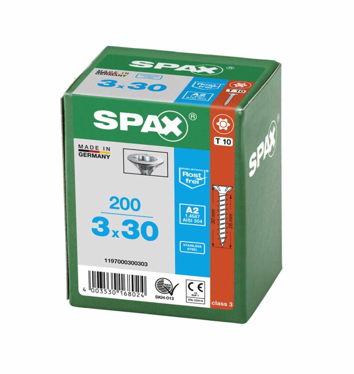 Spax Schrauben Fl/V2A 3,0X30 Vpe200