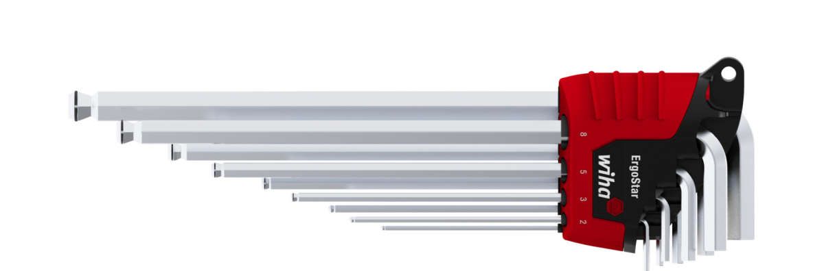 Wiha Stiftschlüssel Set im ErgoStar Halter Sechskant-Kugelkopf MagicRing® 10-tlg. mattverchromt (37351)