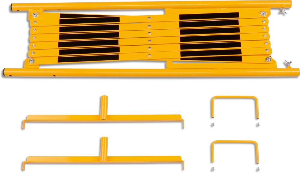 Scherengitter H 1050mm, L bis 3600mm gelb/schwarz stationär mit Standfuß