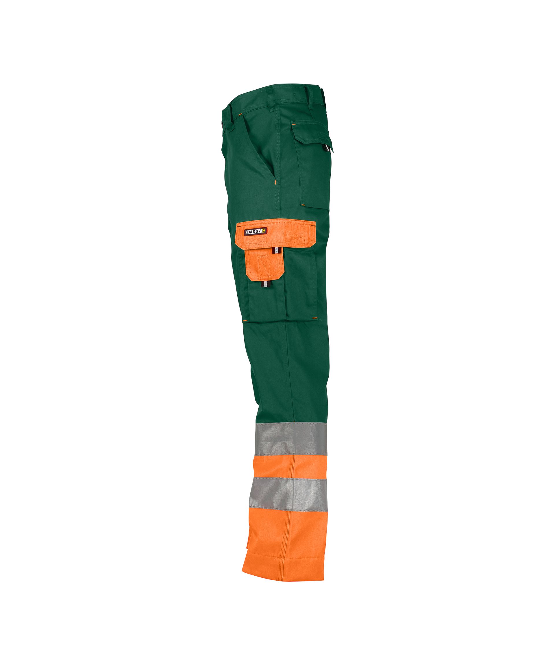 DASSY® Omaha - Warnschutzhose - flaschengrün/neonorange, Gr. 50 - kurze Beinlänge
