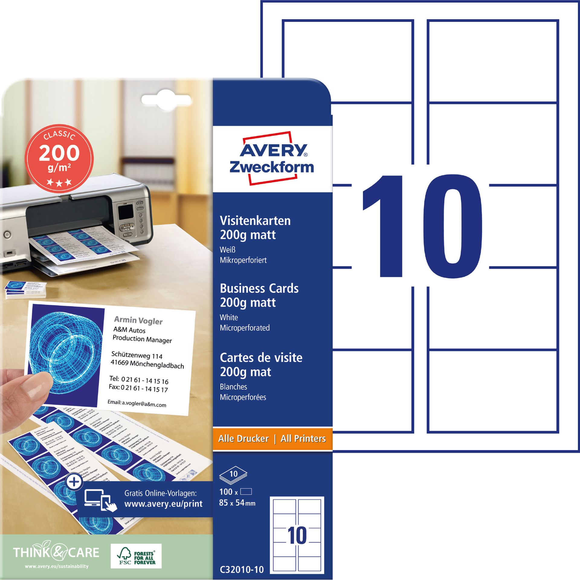 Visitenkarte DIN A4 weiß 10St