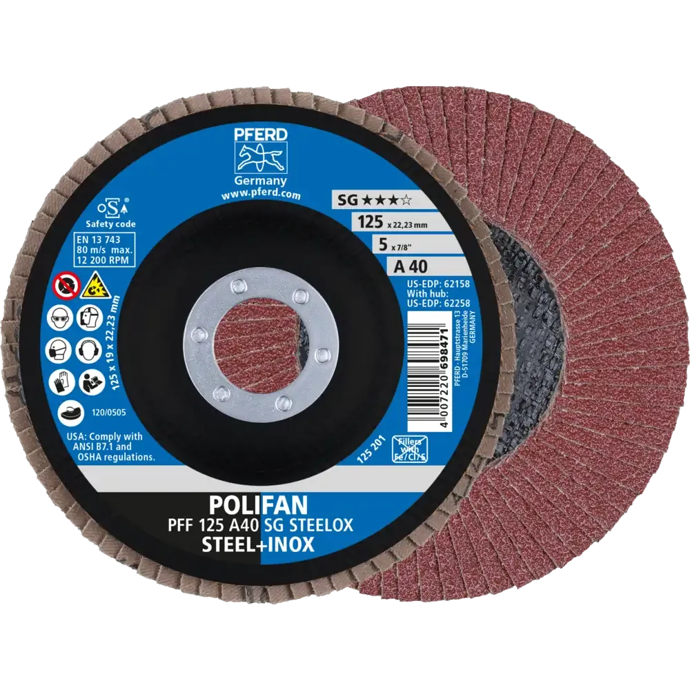 PFERD POLIFAN Fächerscheibe PFF 125x22,23mm flach A40 Leistungslinie