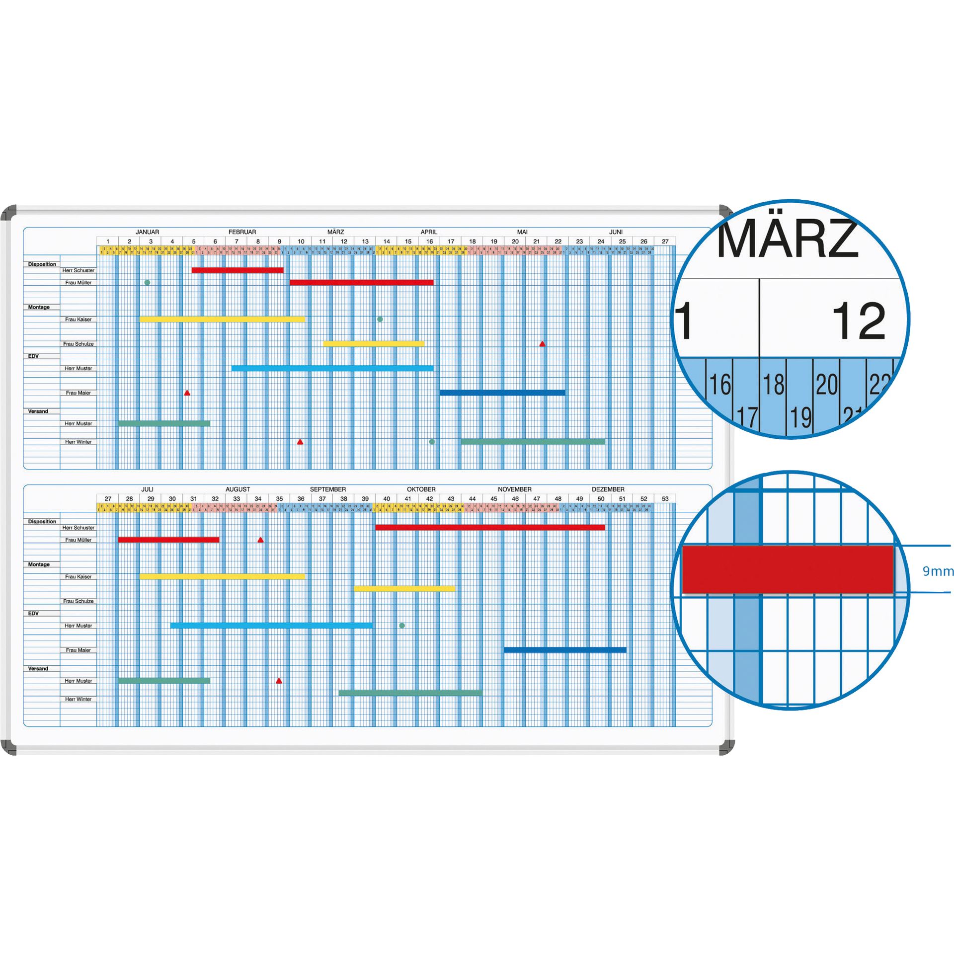 Magnettafel Jahresplaner 1200x900mm Halbjahresformat
