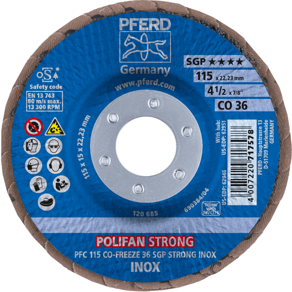 PFERD POLIFAN-Fächerscheiben PFC 115 CO-FREEZE 36 SGP STRONG INOX