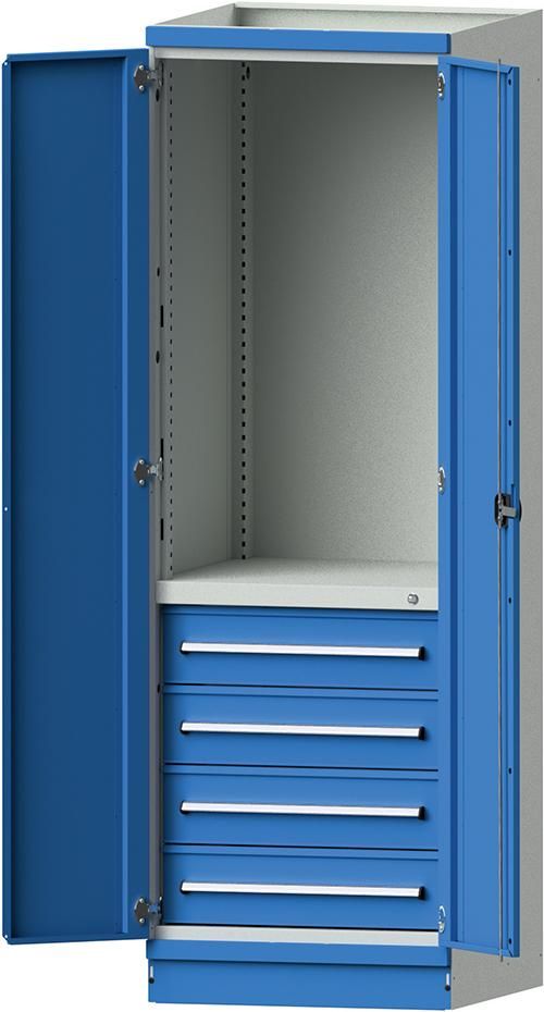 Modulschrank Modell 2409 B715xT720xH2200mm RAL 7035/5012 mit Türen 4 Schubladen