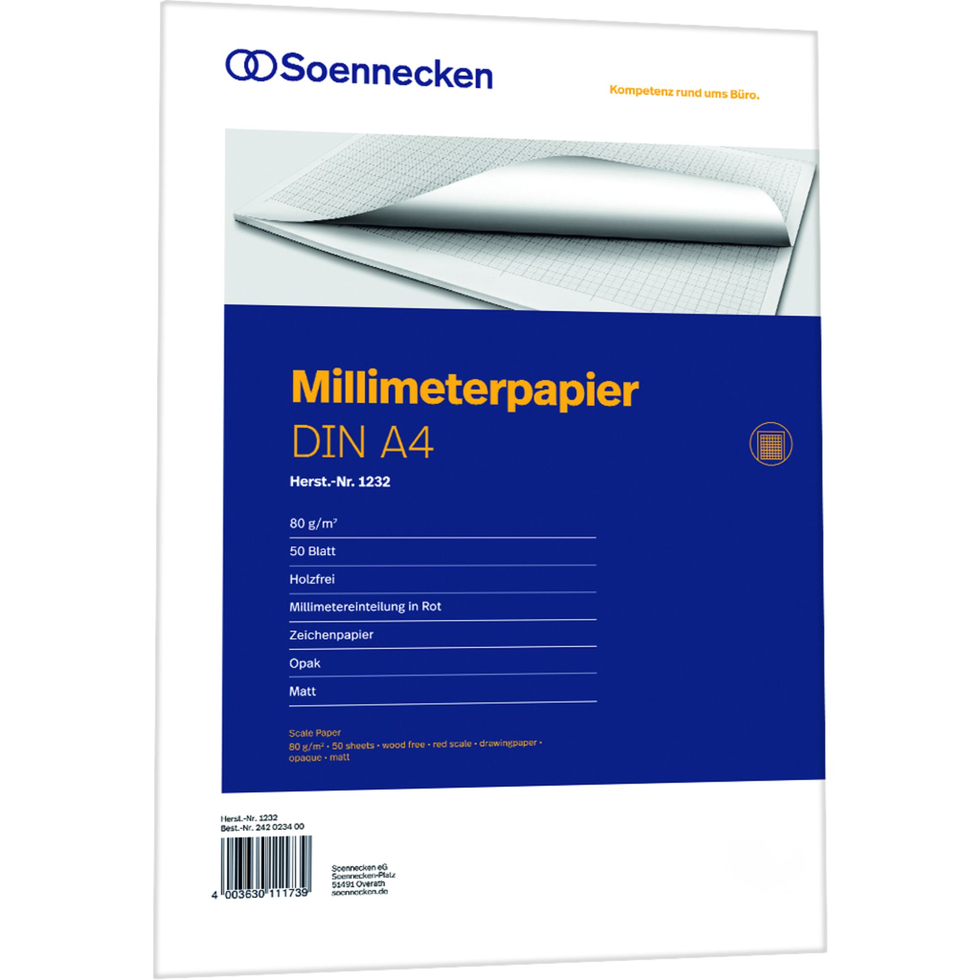 Millimeterblock DIN A4 Bücherpapier 50Blatt rot