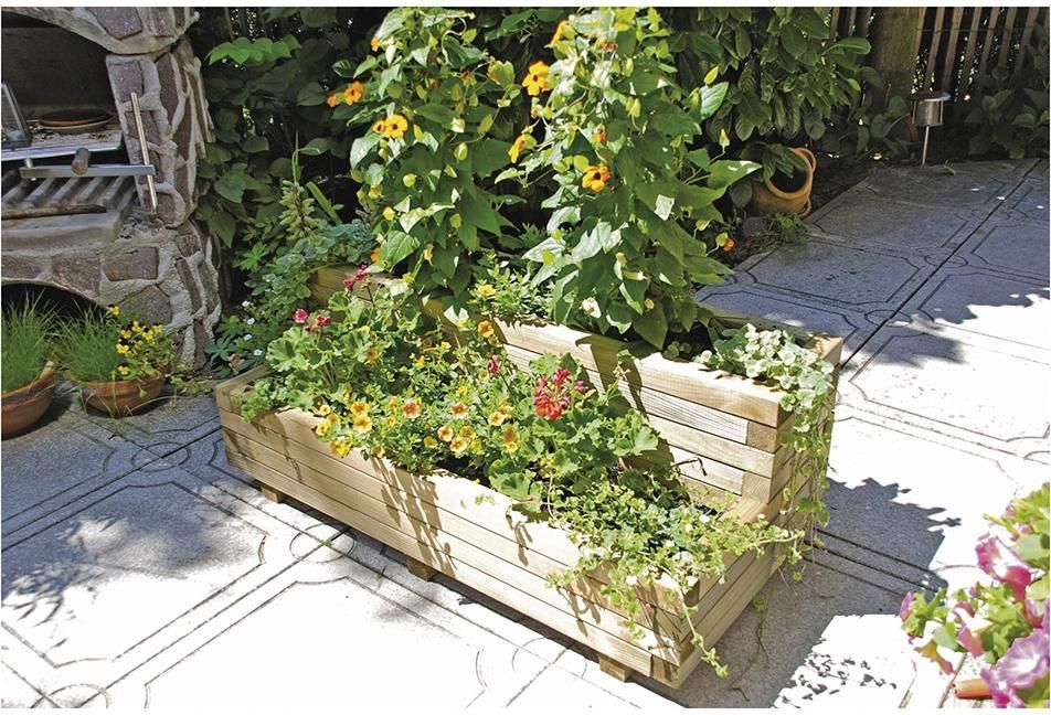 VITJA Blumenkübel 2StufenB 100 x T 50 x H 40 cm, inkl. Folieneinsatz kdi-grün