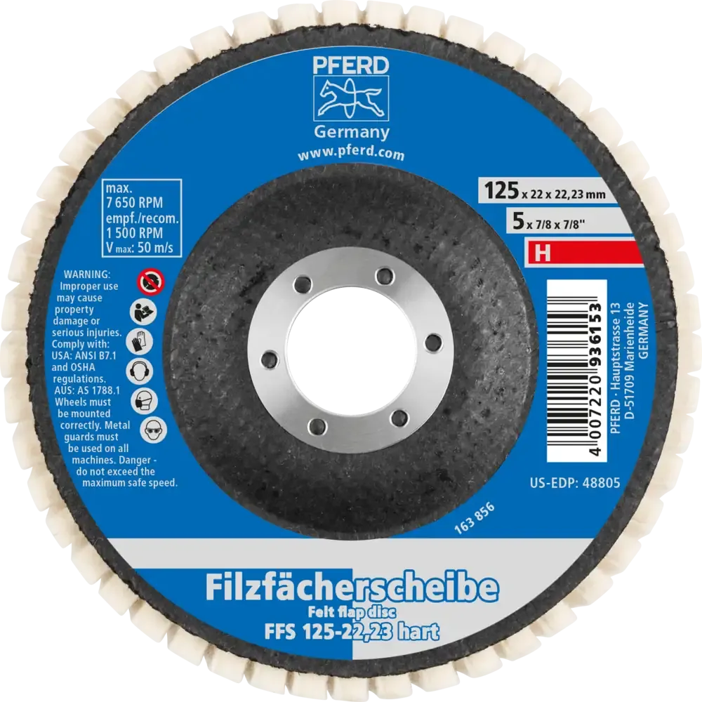 PFERD harte Filzfächerscheibe FFS Ø 125mm Bohrung 22,23mm