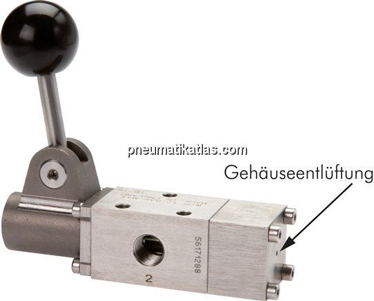3/2-Wege (NC/NO)-Handhebelventil, G 1/4", Federrückstellung