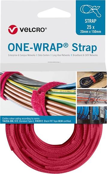 VELCRO Klettkabelbinder ONE-WRAP Strap 20 x 200mm, rot, 25 Stück