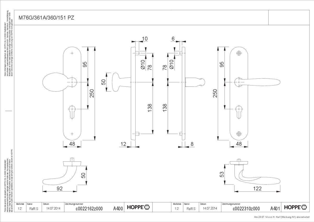 Wechsel-Garnitur (Knopf/Griff) Pisa - M76G/361A/360/151