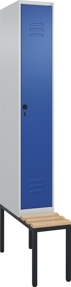 Garderobenschrank CLASSICB300xT500xH2120 mm RAL 7035/5010, 1 Abteil mit untergeb. Sitzbank