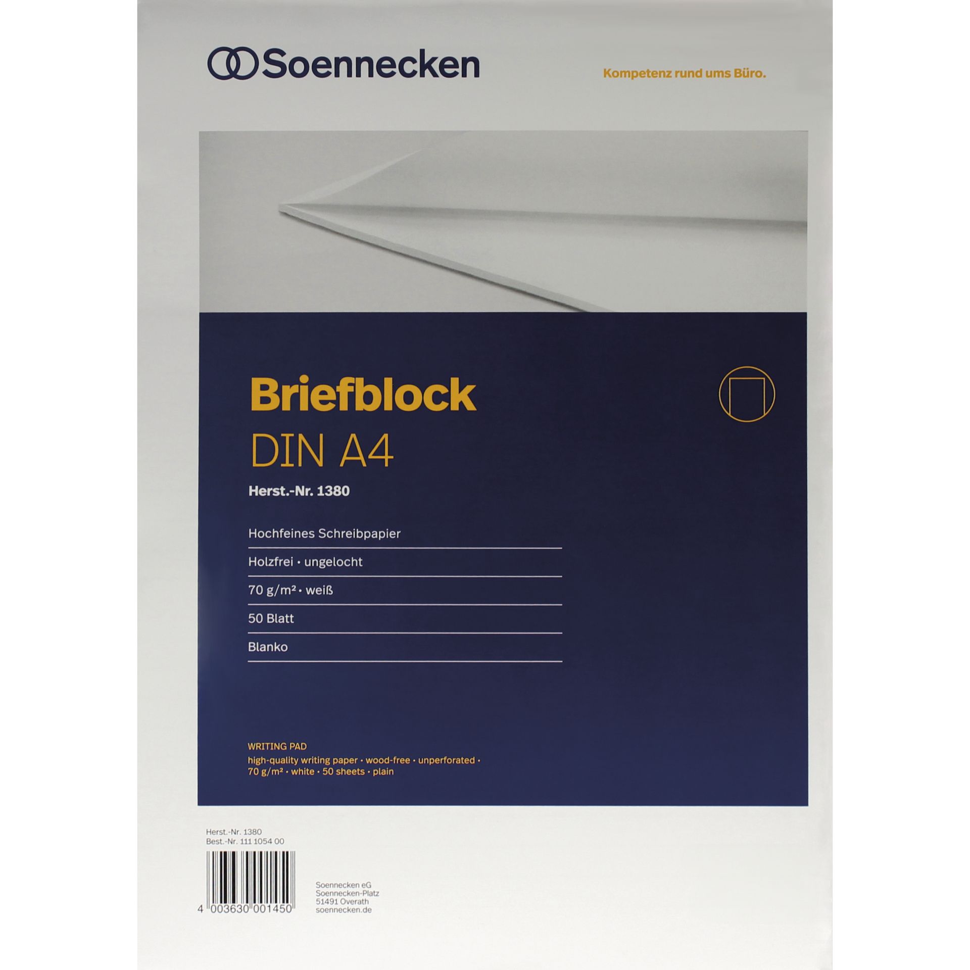 Briefblock DIN A4 70g holzfrei 50blatt blanko weiß