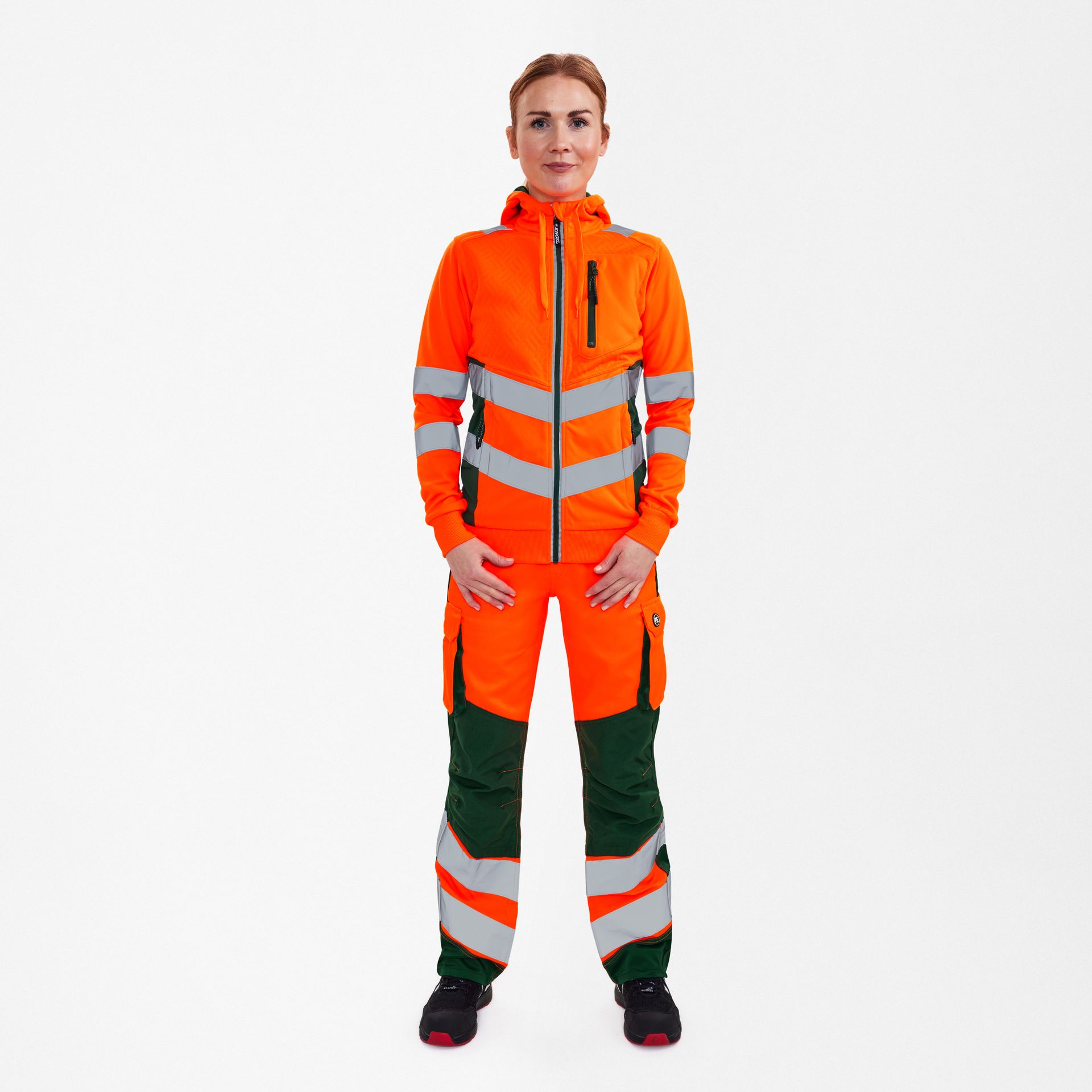 Safety Damen Sweatcardigan Orange/Grün, Gr. L
