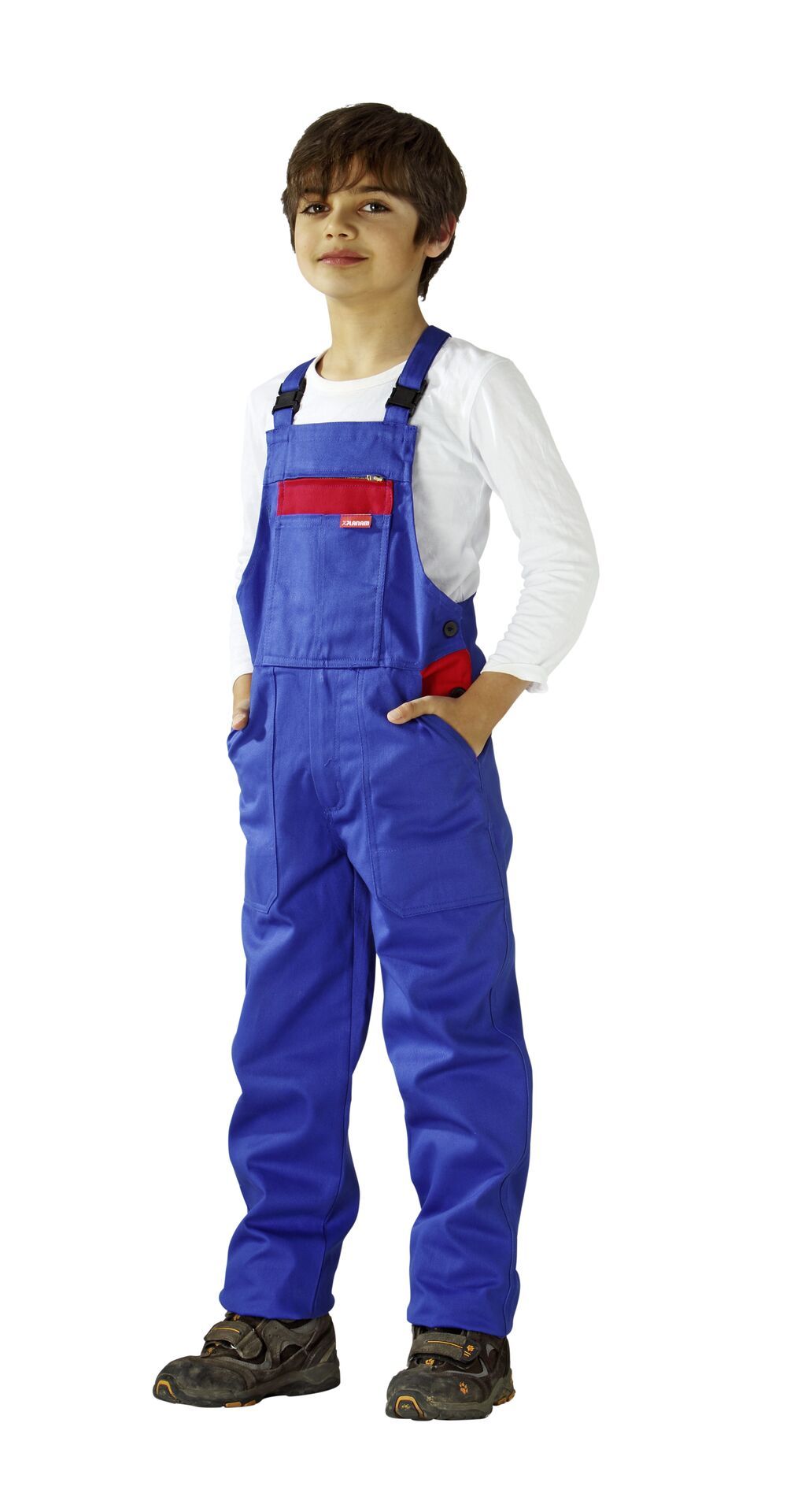 Planam Kids Latzhose BW 290, Kids kornblumenblau/rot Gr. 110/116