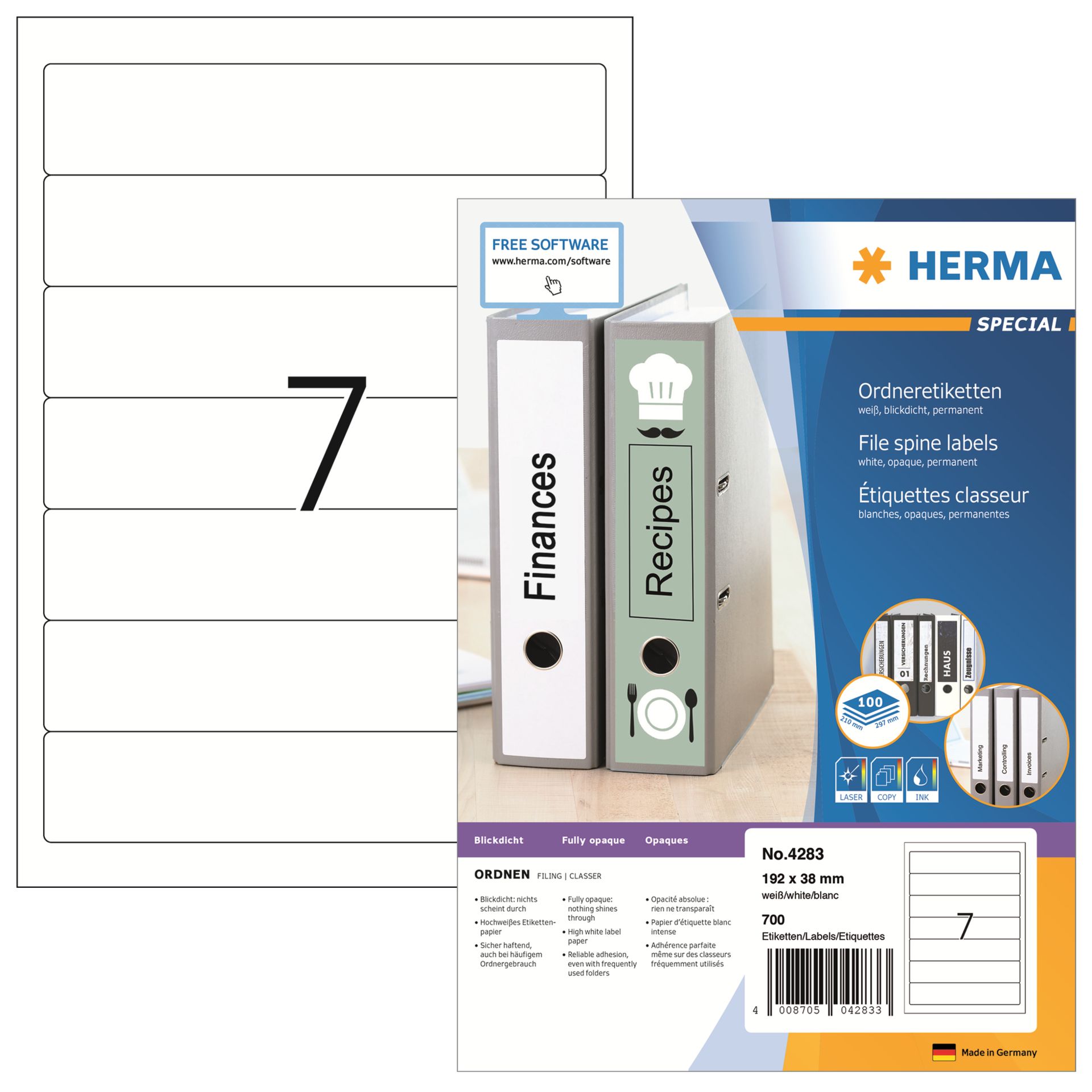 Ordneretikett kurz/schmal sk weiß 700 St./Pack.