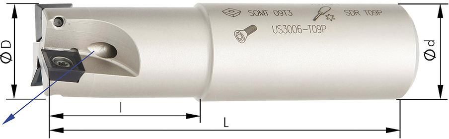 Schaftfräser zylindrisch D20mm Z2 für SOMT 09T3. FORMAT