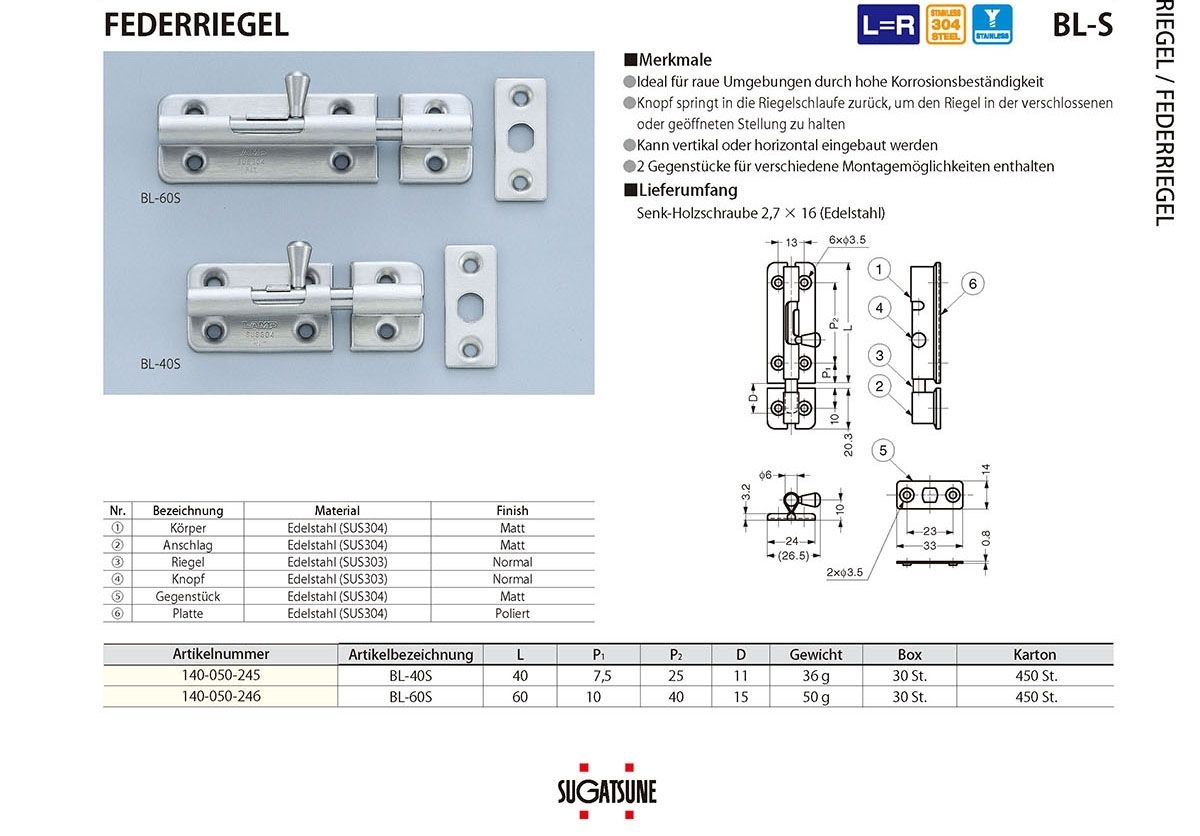 FEDERBELASTETER SCHUBRIEGEL - BL-40S