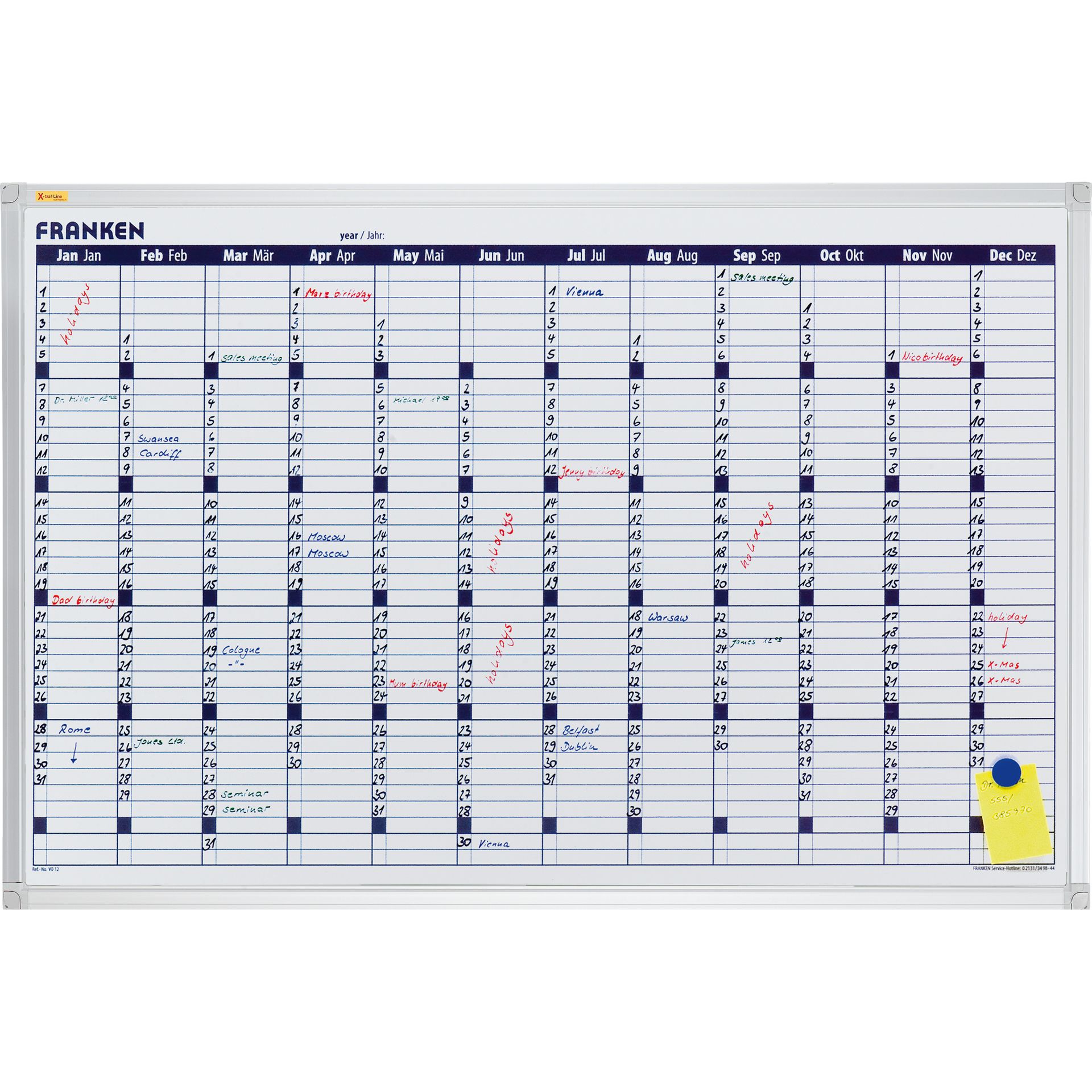 Jahresplantafel X-tra Line 90x60cm 12Monate weiß