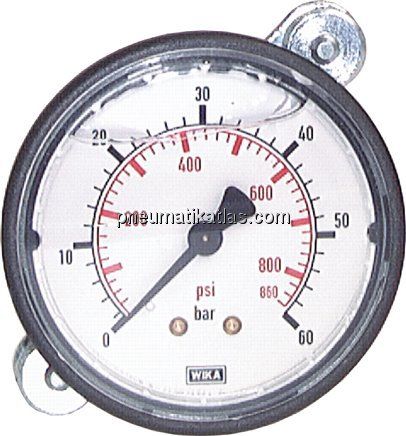 Glycerin-Einbaumanometer, KU-Frontring, 63mm, -1 bis 0,6 bar