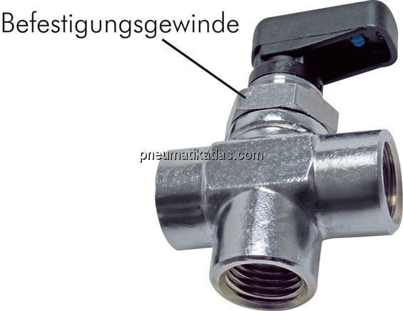 3-Wege T-Kugelhahn, Messing, L-Bohrung, G 1/8", PN 20