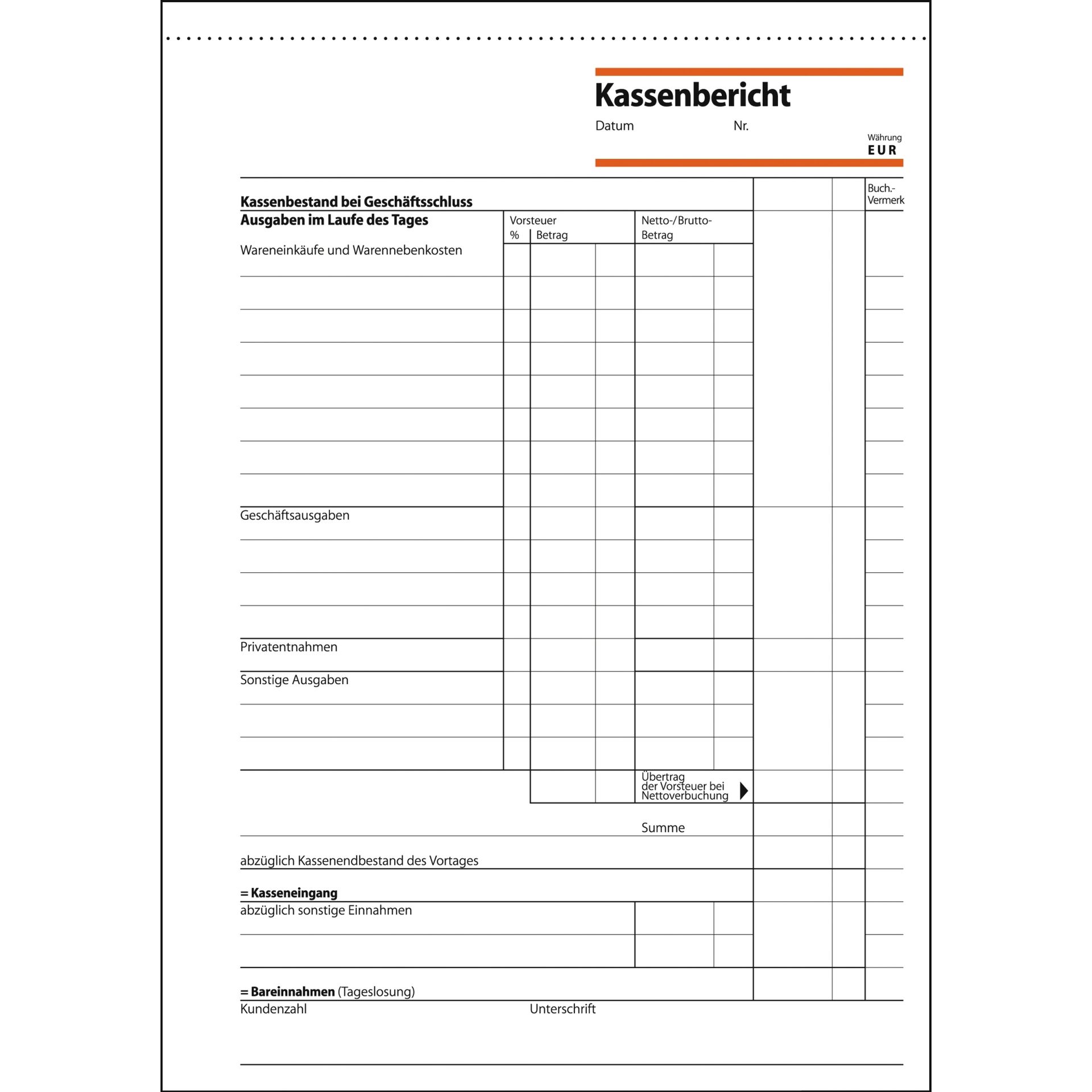 Kassenbericht DIN A5 50Blatt