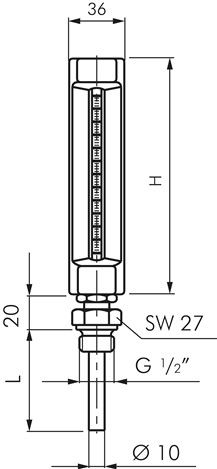 Maschinenthermometer (150mm) senkrecht/-60 bis +40°C/63mm