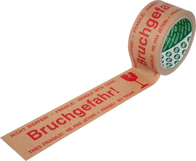 Papier-Warnband "Bruchgefahr" 50mm x 50m, braun