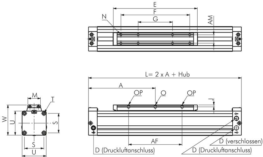 Kolbenstangenloser Zylinder,  Kolben Ø 18 mm, Hub 100 mm
