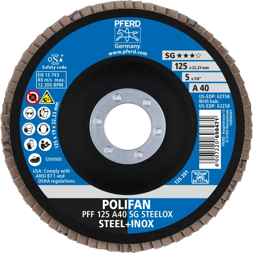 PFERD POLIFAN Fächerscheibe PFF 125x22,23mm flach A40 Leistungslinie
