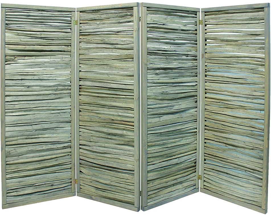 ESMERALDA Paravent 240x160cm, montiert Haselnuss gespalten, grau lasiert 4teilig