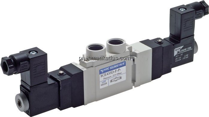 5/3-Wege Magnetventil, G 1/4" (G 1/8"), geschlossen, 115 V AC