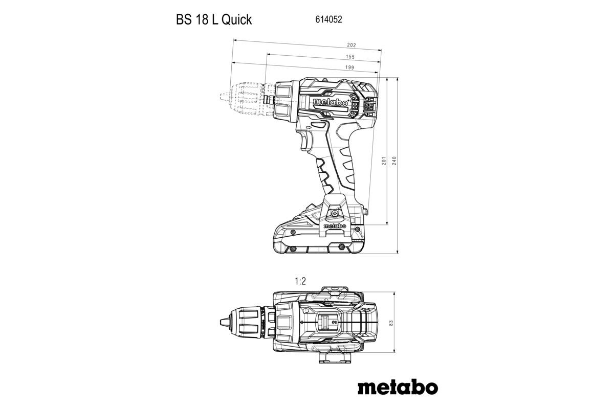 Akku Bohrschrauber BS 18 L Quick Metabo 2x18,0 V 2,0 Ah Ladegerät SC 30 metaBOX