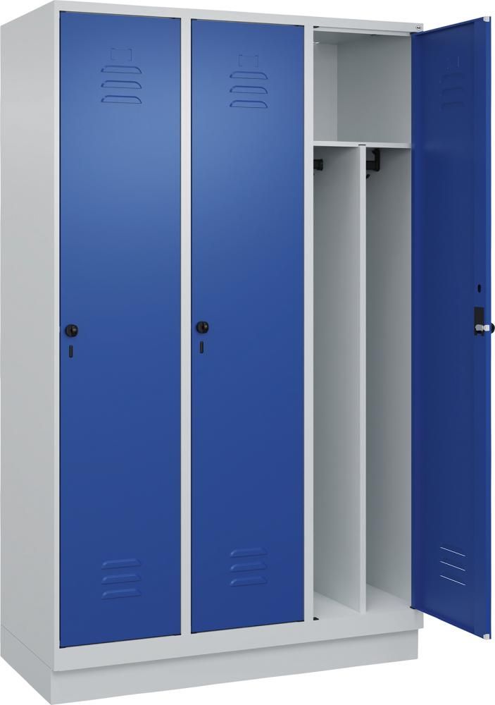 Gard.-Schrank TW CLASSIC B1200xT500xH1950 mm RAL 7035/5010, 3 Abteile mit 100 mm hohem Sockel