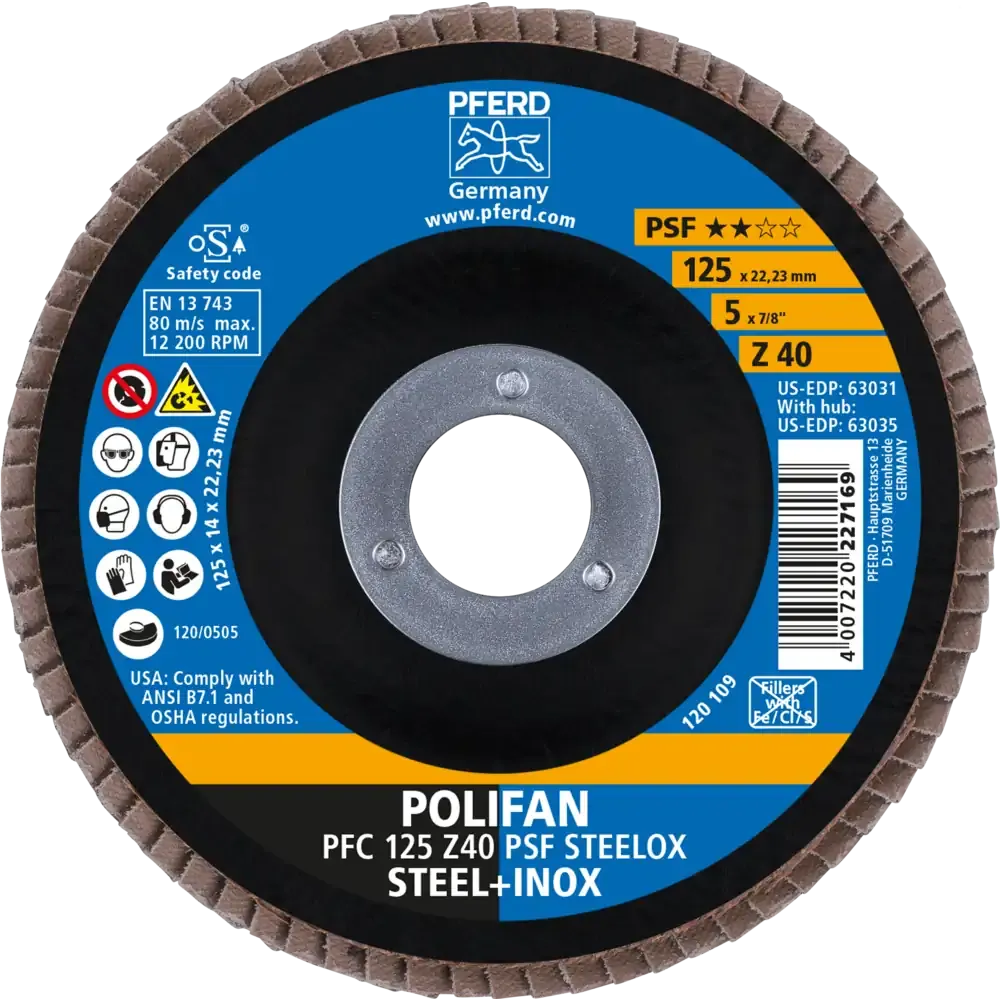 PFERD POLIFAN Fächerscheibe PFC 125x22,23mm konisch Z40 Uni.-Linie