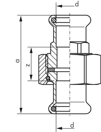 Pressfitting, Verschraubung flachd., 15mm innen, Kupfer / Kupferlegierung