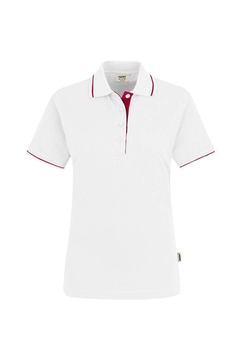 HAKRO Damen Poloshirt Casual weiß/rot, XS