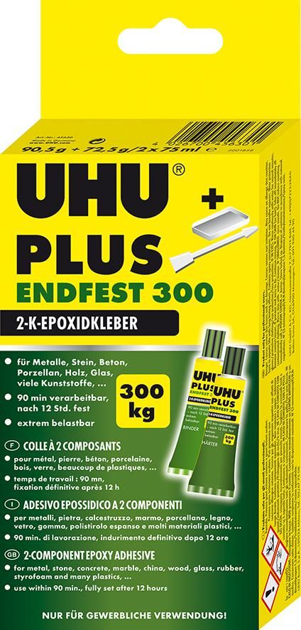 2-KomponentenepoxidkleberPLUS ENDFEST 300 Karton mit Tuben Binder 82g und Härter 81g UHU