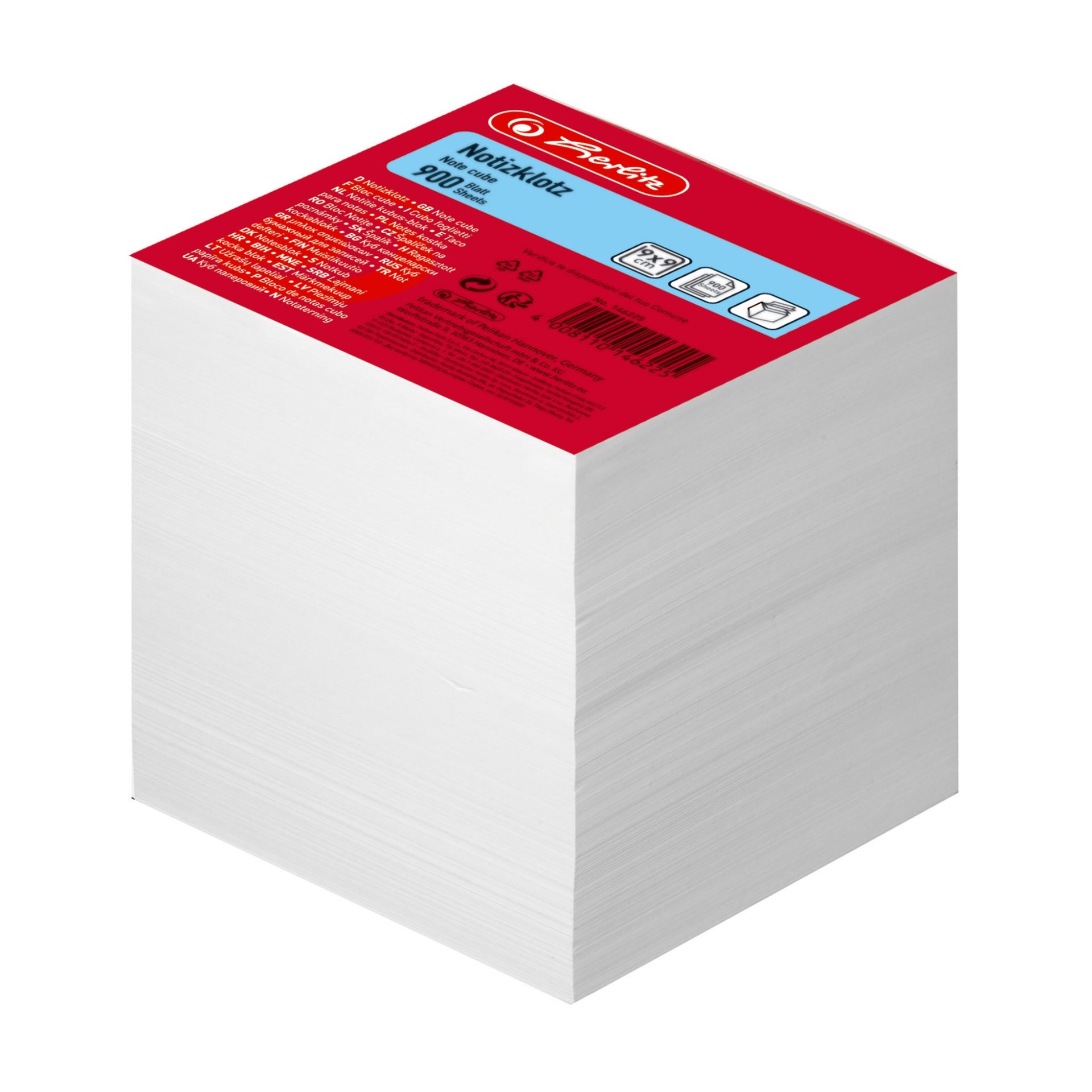 Zettelklotz 9x9cm geleimt weiß 900 Blatt