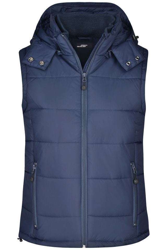 Ladies' Padded Vest Modische Steppweste mit abnehmbarer Kapuze blau, Gr. XXL