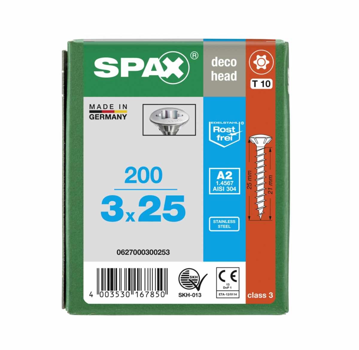 Spax Schr. Liko Torx/A2 3,0X25 Vpe200