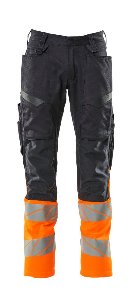 Hose mit Knietaschen Schwarzblau/Hi-vis Orange, 76C46