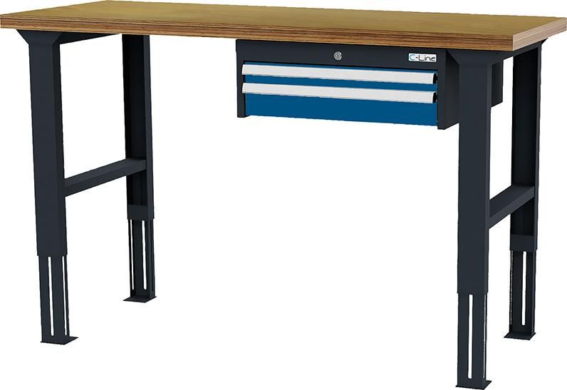 Arbeitstisch höhenvers. mit 2 Schubladen B1500xT600xH760-1060 mm RAL 7016/5010 Buche MP