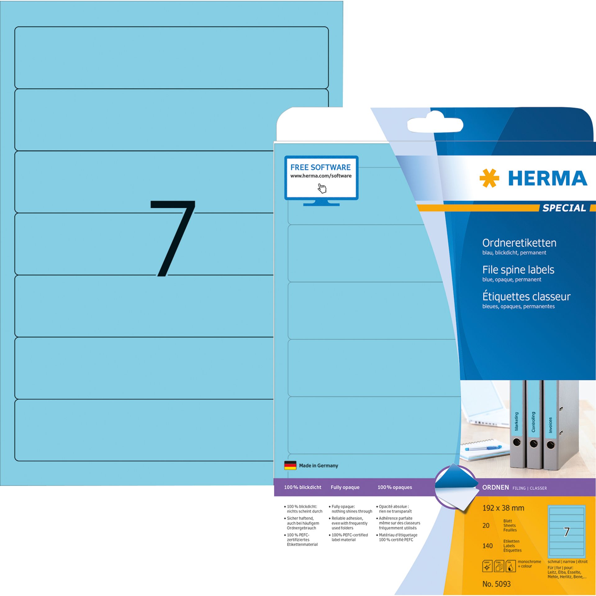 Ordneretikett kurz/schmal sk blau 140 St./Pack.
