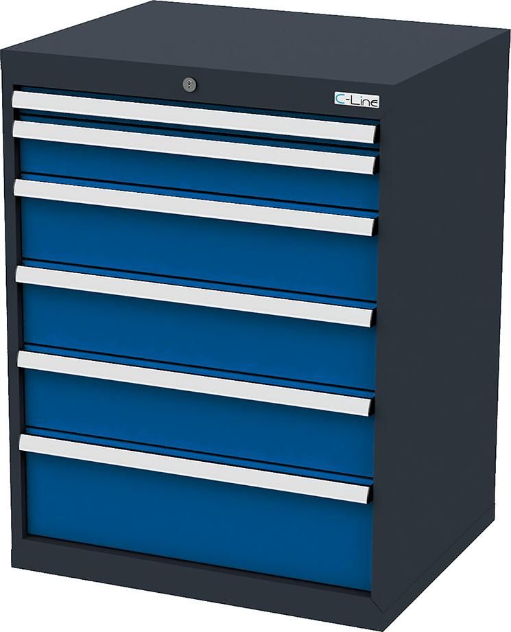 Schubladenschrank B700xT575xH920 mm RAL7016/5010 6 Schubladen
