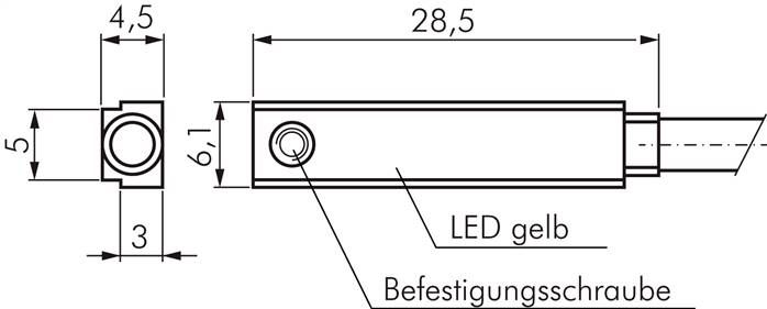 T-Nut (5mm) Zylinderschalter, 2-Leiter-Reed-Sensor, gelbe LED