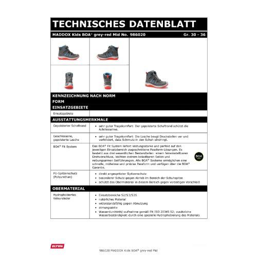 ELTEN MADDOX Kids BOA Sicherheitsstiefel Mid, Grau, Gr. 35